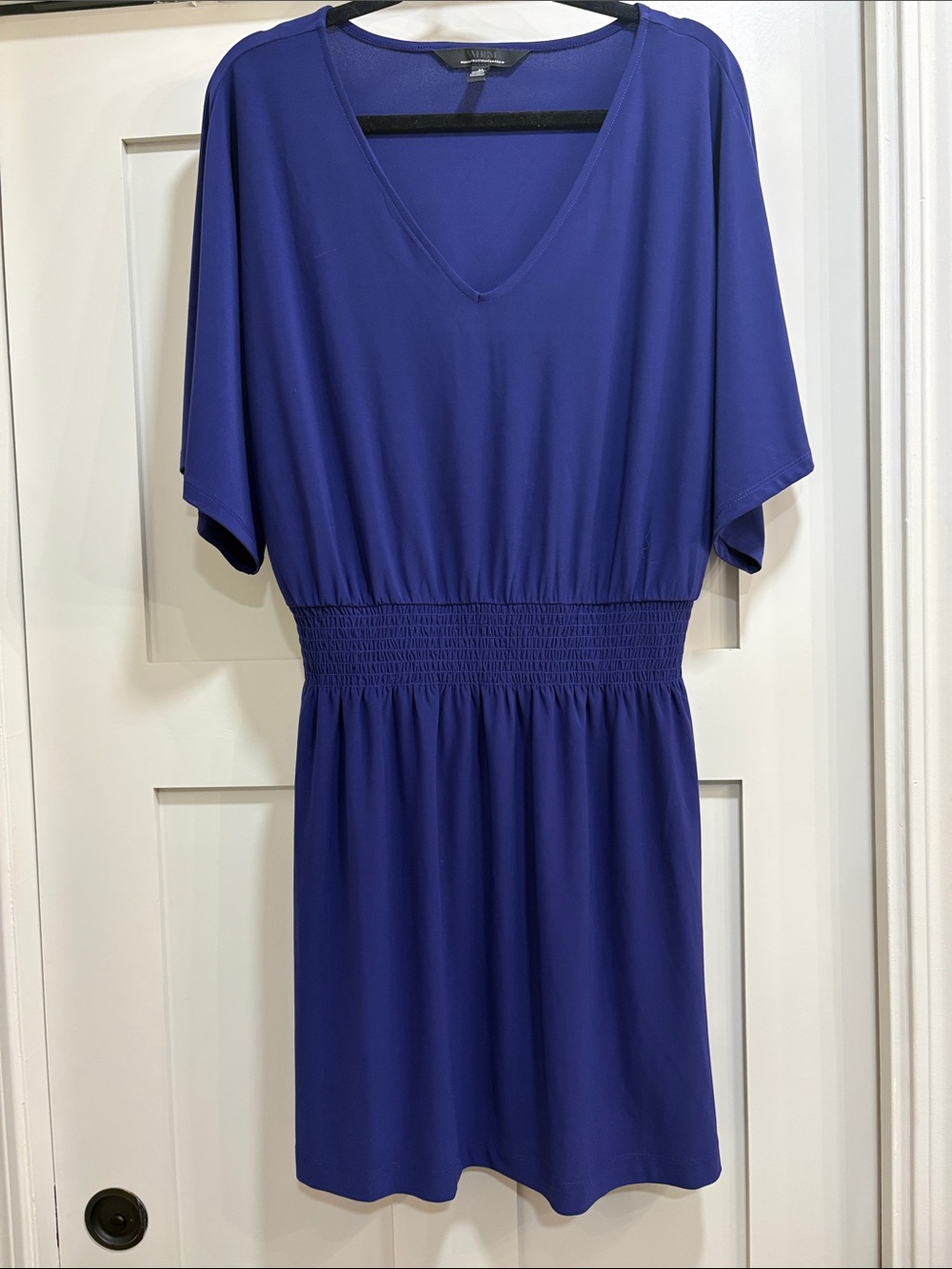 White House Black Market Royal Blue V-Neck Smocked Waist Mini Dress